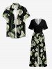Flower Leaf Print V Neck Hawaii Wide Leg Jumpsuit -  