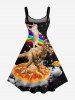 Dinosaur Cat Pizza Rainbow Galaxy Print Hawaii Tank Dress - Noir XXS