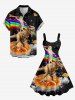 Dinosaur Cat Pizza Rainbow Galaxy Print Hawaii Tank Dress - Noir XXS