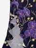 Flower Branch Print Hawaii Ruffles Split Dress -  