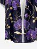 Plus Size Flower Branch Print Hawaii Button Pocket Shirt For Men - Concorde M