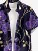 Plus Size Flower Branch Print Hawaii Button Pocket Shirt For Men - Concorde M