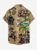 Skulls Skeleton Pirate Coconut Tree Beer Print Hawaii Button Pocket Shirt For Men - Bronze XL