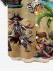 Skulls Skeleton Pirate Coconut Tree Beer Print Hawaii Button Pocket Shirt For Men - Bronze XL