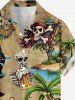 Skulls Skeleton Pirate Coconut Tree Beer Print Hawaii Button Pocket Shirt For Men - Bronze XL
