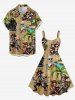 Skulls Skeleton Pirate Coconut Tree Beer Print Hawaii A Line Dress - Bronze 6X