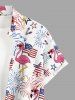 Patriotic American Flag Fireworks Flamingo Print Buttons Pocket Shirt For Men - Rose Vif S