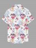 Patriotic American Flag Fireworks Flamingo Print Buttons Pocket Shirt For Men - Rose Vif S
