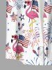 Patriotic American Flag Fireworks Flamingo Print Buttons Pocket Shirt For Men - Rose Vif S