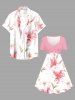Flowers Leaf Print Cinched Hawaii Dress - Rose  3X