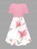 Flowers Leaf Print Cinched Hawaii Dress - Rose  4X