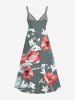 Flowers Leaf Print Surplice Hawaii Cami Dress -  