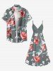 Flowers Leaf Print Surplice Hawaii Cami Dress -  