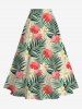 Hibiscus Flower Tropical Leaf Print Split Hawaii Skirt - Vert clair M