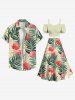 Hibiscus Flower Tropical Leaf Print Split Hawaii Skirt - Vert clair M