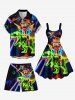 Dinosaur Cat Planet Galaxy Print Hawaii Drawstring Beach Shorts For Men - Noir 3XL