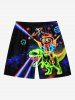 Dinosaur Cat Planet Galaxy Print Hawaii Drawstring Beach Shorts For Men - Noir 3XL