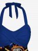 Dinosaur Cat Planet Galaxy Print Hawaii Twist Halter Backless Boyleg Tankini Swimsuit -  