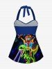 Dinosaur Cat Planet Galaxy Print Hawaii Twist Halter Backless Boyleg Tankini Swimsuit -  