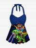 Dinosaur Cat Planet Galaxy Print Hawaii Twist Halter Backless Boyleg Tankini Swimsuit -  