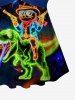Dinosaur Cat Planet Galaxy Print Hawaii Twist Halter Backless Boyleg Tankini Swimsuit -  