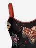 Dinosaur Flower Print Hawaii A Line Dress - Noir XXS