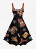 Plus Size Dinosaur Flower Print Hawaii A Line Dress - Noir XS