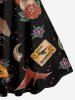 Plus Size Dinosaur Flower Print Hawaii A Line Dress - Noir XS