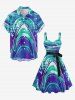 Shark Sea Print Hawaii Button A Line Dress with Removable Belt -  