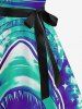 Shark Sea Print Hawaii Button A Line Dress with Removable Belt -  