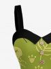 Tropical Leaf Dinosaur Print Hawaii Button A Line Dress with Removable Belt -  