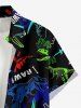 Plus Size Dinosaur Letters Print Hawaii Button Pocket Shirt For Men - Noir 3XL