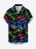 Plus Size Dinosaur Letters Print Hawaii Button Pocket Shirt For Men - Noir 3XL