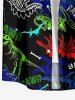 Plus Size Dinosaur Letters Print Hawaii Button Pocket Shirt For Men - Noir 3XL