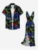 Dinosaur Letters Print Hawaii Ruffles Split Dress -  