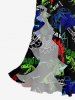 Dinosaur Letters Print Hawaii Ruffles Split Dress -  