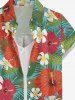 Plus Size Women Hibiscus Flower Tropical Leaf Print Buttons Pocket Hawaii Shirt -  