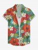 Plus Size Women Hibiscus Flower Tropical Leaf Print Buttons Pocket Hawaii Shirt -  