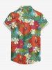 Plus Size Women Hibiscus Flower Tropical Leaf Print Buttons Pocket Hawaii Shirt -  