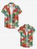 Plus Size Women Hibiscus Flower Tropical Leaf Print Buttons Pocket Hawaii Shirt -  