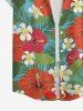 Plus Size Women Hibiscus Flower Tropical Leaf Print Buttons Pocket Hawaii Shirt -  