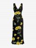 Flowers Leaf Print Hawaii Ruffles Split Surplice Dress -  