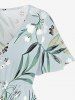 Plus Size Flowers Leaf Print Split Hawaii Midi Dress - Bleu-gris 3X