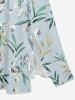 Plus Size Flowers Leaf Print Split Hawaii Midi Dress - Bleu-gris 3X