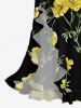 Flowers Leaf Print Hawaii Ruffles Split Surplice Dress -  