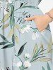 Plus Size Flowers Leaf Print Split Hawaii Midi Dress - Bleu-gris 3X
