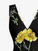 Flowers Leaf Print Hawaii Ruffles Split Surplice Dress -  
