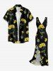 Flowers Leaf Print Hawaii Ruffles Split Surplice Dress -  