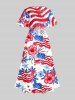 Plus Size Patriotic American Flag Fireworks Hibiscus Flowers Print Split Midi Dress -  