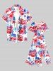 Plus Size Patriotic American Flag Fireworks Hibiscus Flowers Print Split Midi Dress -  